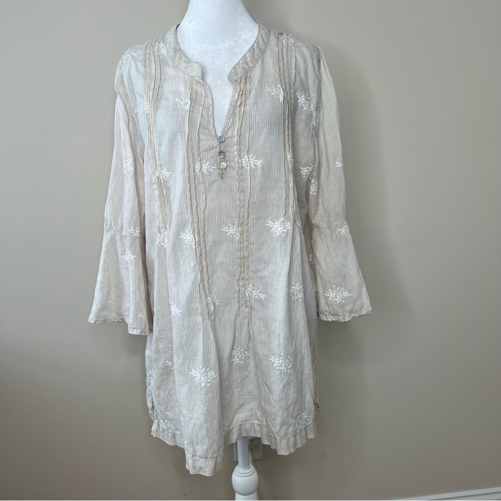 ! St. Tropez West Pink Embroidered Linen Popover
Blouse